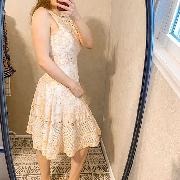 Jonathan Simkhai A-Line Lace Mini Dress Peach - Picture 2 of 8